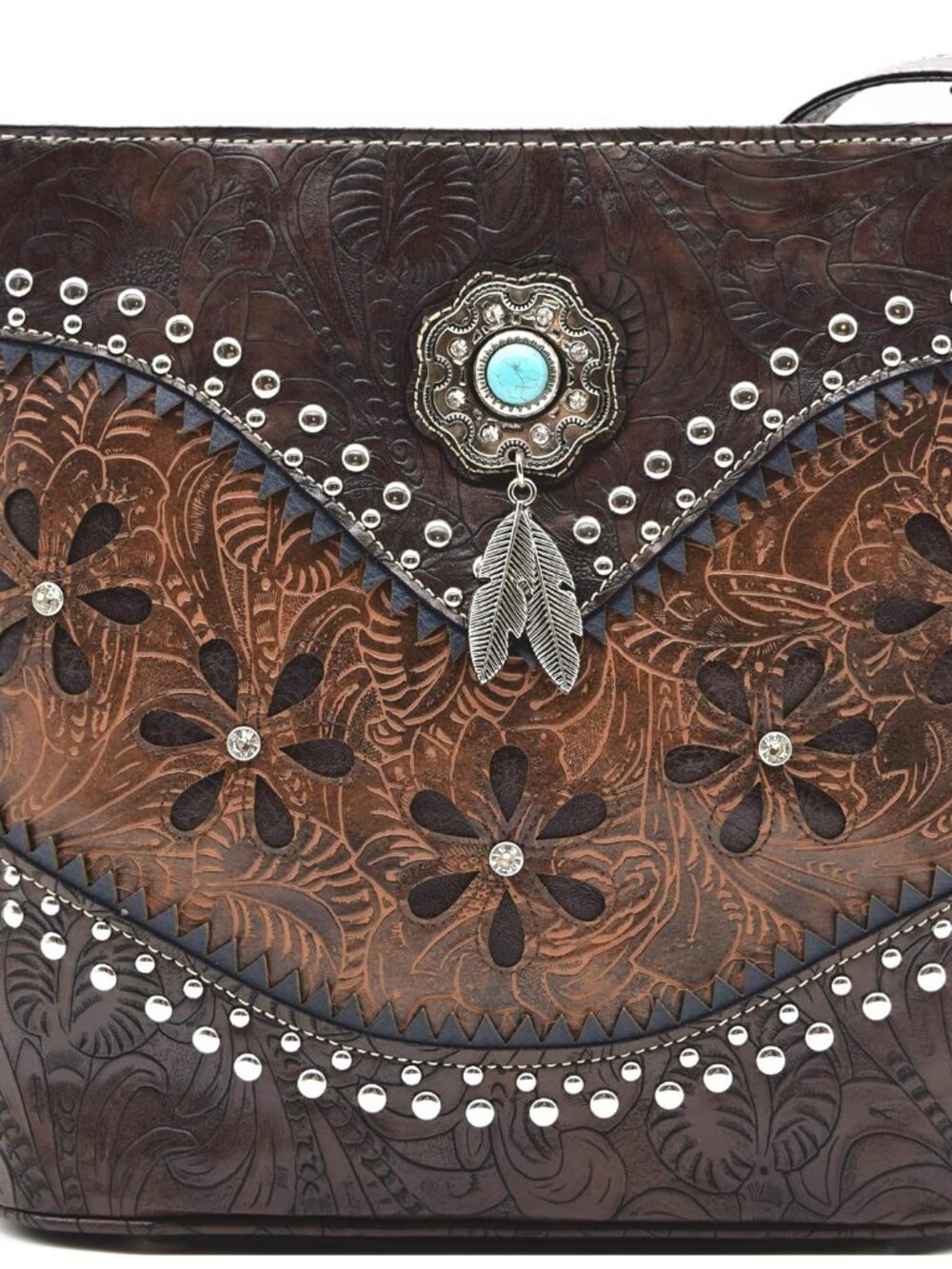 Western Trendy Tooled Floral Studded Crossbody Purse for Women